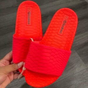Women's neon orange red Slide Sandals